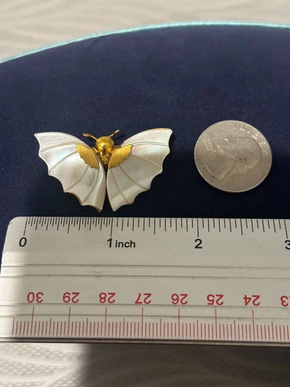 Vintage Gold - Tone & Mother of Pearl Butterfly Brooch, Dainty Figural Pin